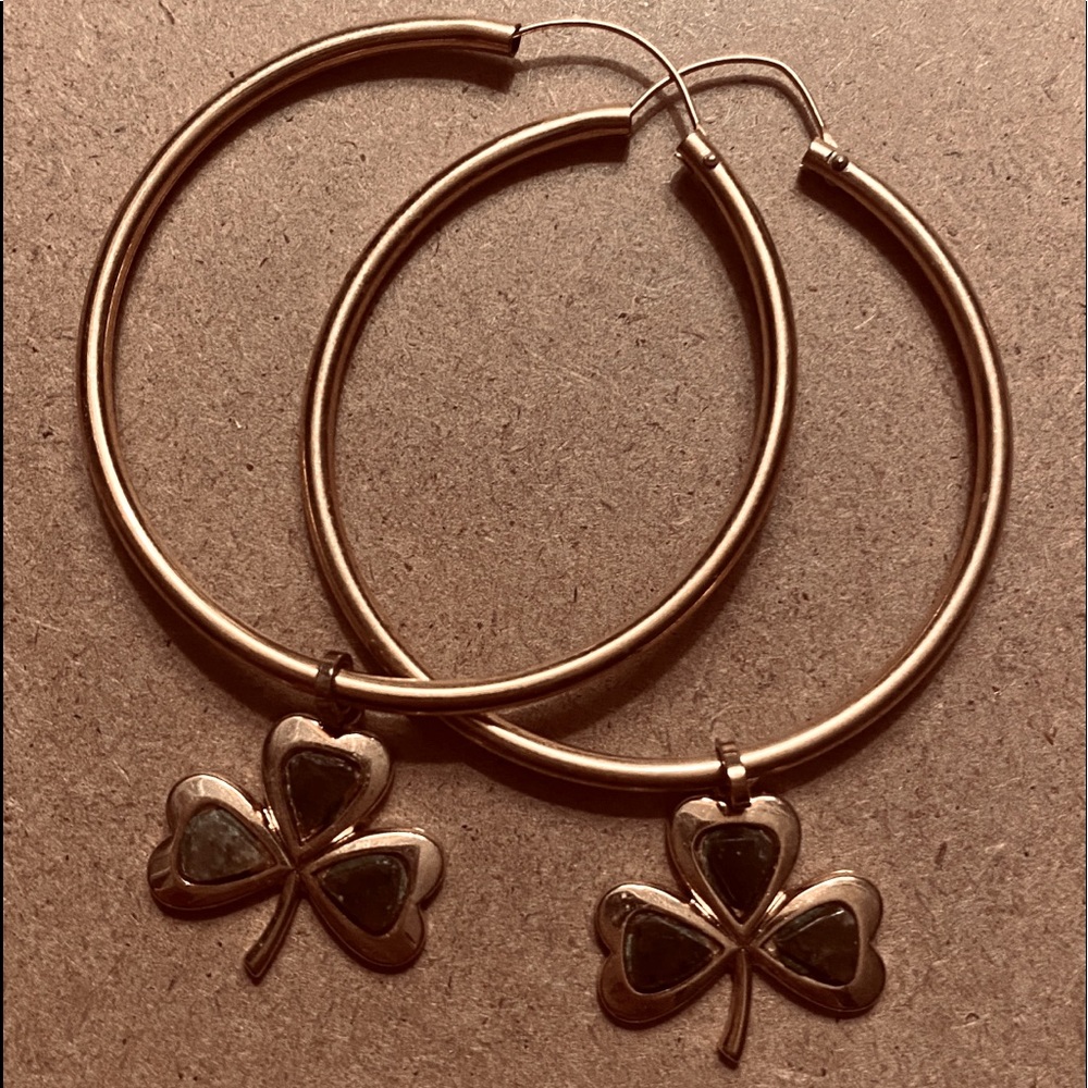 Hoop earrings with shamrock drop charm